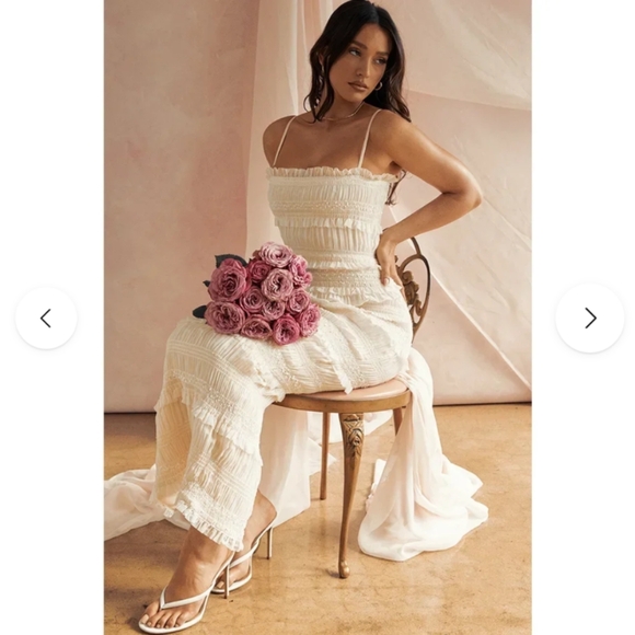 Lyrical Elegance Ruched Ruffle Ivory White Maxi Dress - Picture 2 of 9